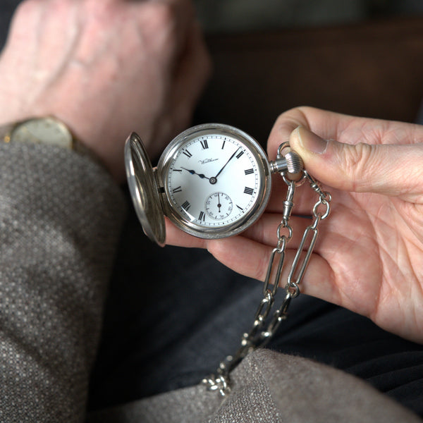 1920 Rare Solid Silver Waltham Half Hunter - Extra Heavy 2oz English Case - 17 Jewel Bartlett Movement