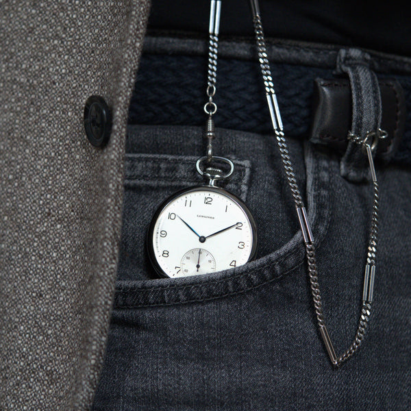 1940 Longines Slim Art Deco Steel Open Face Pocket Watch - Calibre 37.9M + Extract