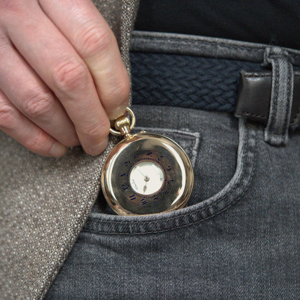 1924 Jw Benson of London solid 9ct gold English made half hunter pocket watch with original box