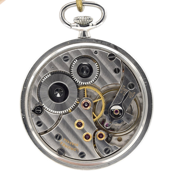 1940 Longines Slim Art Deco Steel Open Face Pocket Watch - Calibre 37.9M + Extract