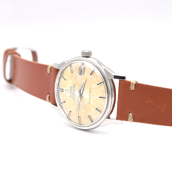 (Reserved)1966 Omega Constellation Date Automatic Chronometer with Dog Leg Lugs onyx batons Model 168.005 in Stainless Steel