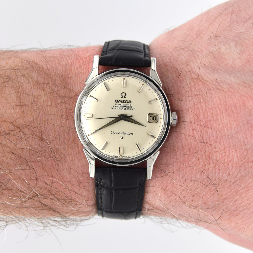 1966 Omega sleek Constellation Date Model 168.005 Automatic Chronometer with Dog Leg Lugs  in Stainless Steel