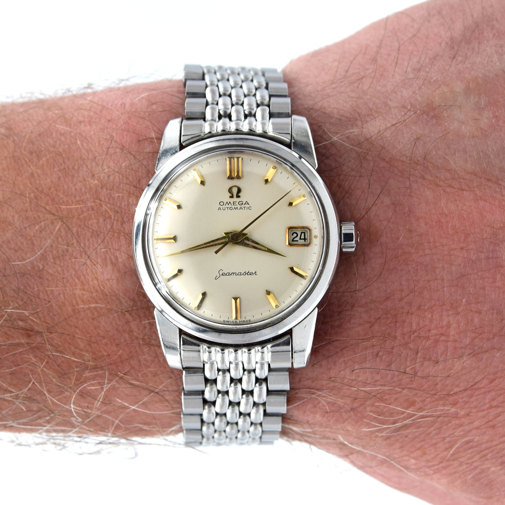 1958 Omega Seamaster sharp Automatic Date Wristwatch Model 2849 with Original Off-White Dial on  BOR Bracelet