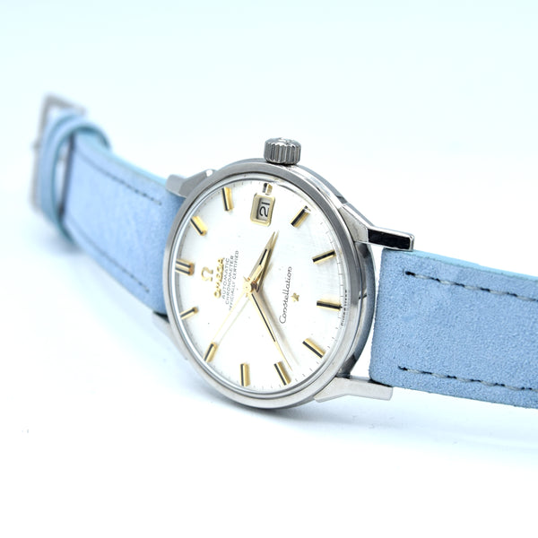 1963 Omega Sharp Constellation Date 168.005 Automatic Chronometer onyx batons - steel + Dog Leg Lugs