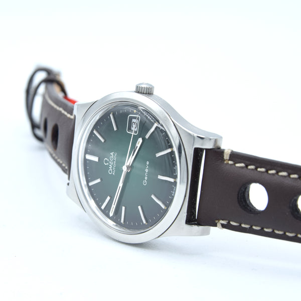 1973 Omega Genève Automatic Date Model 166.0168 with Stunning Rare Gradient Green 'Fumé' Dial