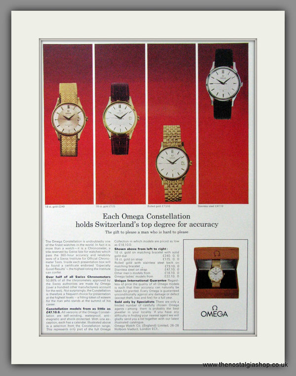 1963 Omega Sharp Constellation Date 168.005 Automatic Chronometer onyx batons - steel + Dog Leg Lugs