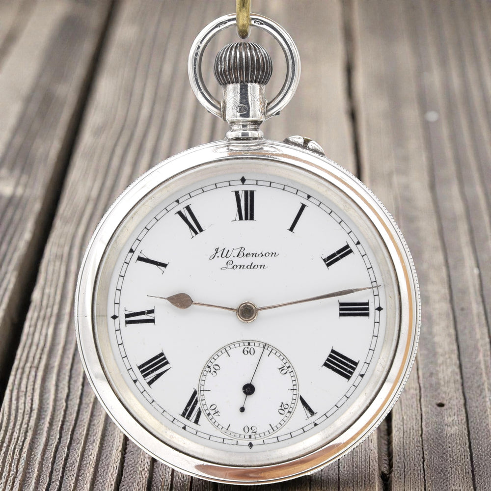 1912 Jw Benson of London solid silver all English made  3/4 plate lever open faced pocket watch