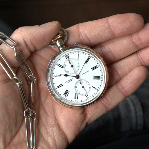 1909 J.W. Benson by Longines Solid Sterling Silver Chronograph Pocketwatch - Calibre 19.73N