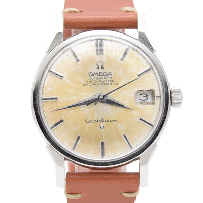 (Reserved)1966 Omega Constellation Date Automatic Chronometer with Dog Leg Lugs onyx batons Model 168.005 in Stainless Steel