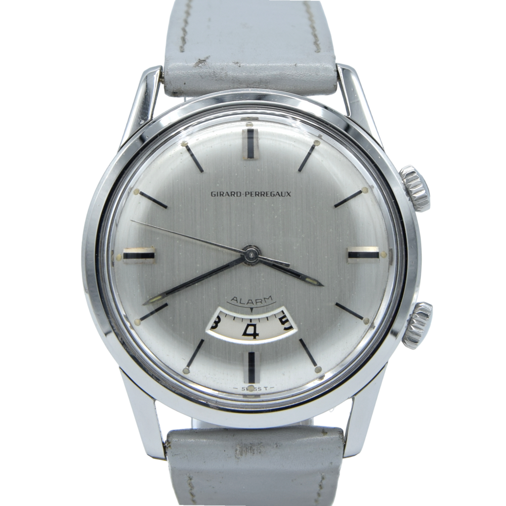 (RESERVED) Girard-Perregaux rare swiss Alarm classic wristwatch in Stainless Steel Circa 1960s 35mm