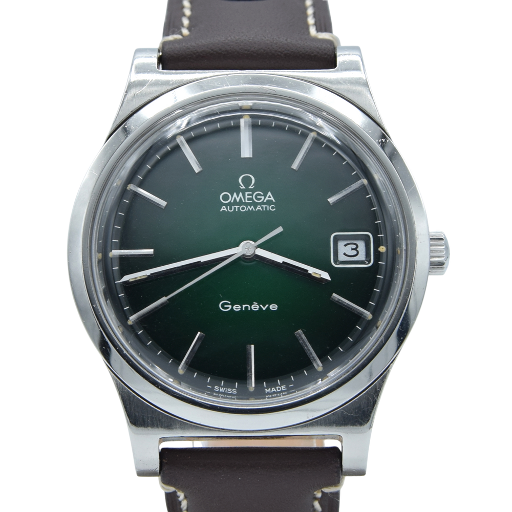 1973 Omega Genève Automatic Date Model 166.0168 with Stunning Rare Gradient Green 'Fumé' Dial