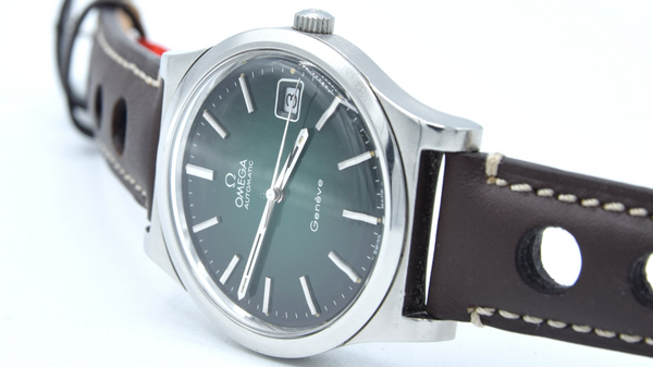 1973 Omega Genève Automatic Date Model 166.0168 with Stunning Rare Gradient Green 'Fumé' Dial