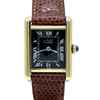 1970s Cartier Tank ladies 925 Sterling Silver Gilt Mechanical Manual Wind with rare black Roman Dial